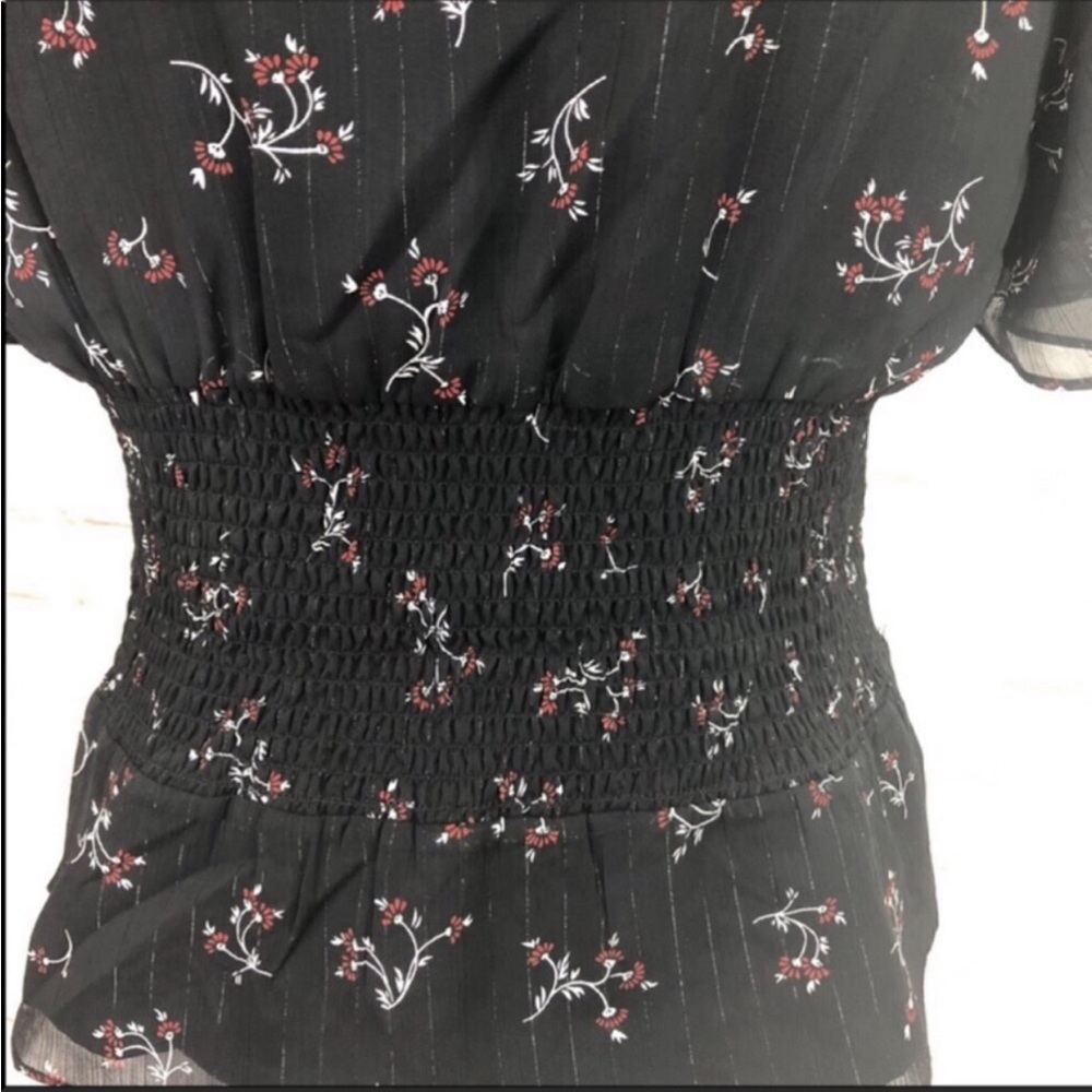 Jack by BB Dakota short flutter sleeve V neck sheer overlay pull on blouse - Picture 5 of 13